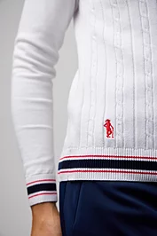 Glenmuir Ladies V Neck Raglan Cable Front Cotton Lightweight Golf Sweater