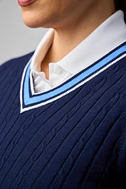 Glenmuir Ladies V Neck Raglan Cable Front Cotton Lightweight Golf Sweater