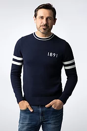 glenmuir Mens and Ladies Crew Neck Sleeve Stripe Touch of Cashmere 1891 Heritage Sweater