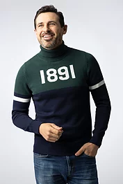 Glenmuir Mens And Ladies Roll Neck Contrast Chest And Sleeve Touch Of Cashmere 1891 Heritage Sweater