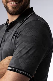 Glenmuir Mens Camo Jacquard Collar And Cuffs Performance Golf Polo Shirt Sale