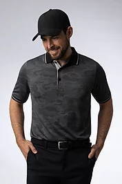 glenmuir Mens Camo Jacquard Collar and Cuffs Performance Golf Polo Shirt Sale