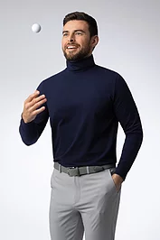 glenmuir Mens Long Sleeve Cotton Roll Neck Golf Shirt