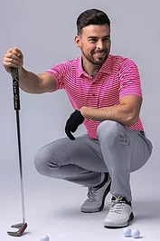 glenmuir Mens Pencil Stripe Tailored Collar Performance Golf Shirt Sale