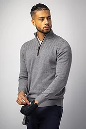 Glenmuir Mens Quarter Zip Cable Shoulder Touch Of Cashmere Golf Sweater