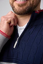 Glenmuir Mens Quarter Zip Colour Block Cable Chest Cotton Lightweight Golf Pullover