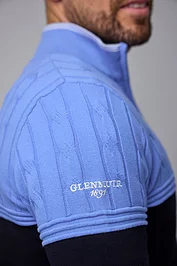 Glenmuir Mens Quarter Zip Colour Block Cable Chest Cotton Lightweight Golf Pullover