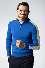 glenmuir Mens Quarter Zip Colour Block Sleeve Stripe Cotton Lightweight Golf Sweater