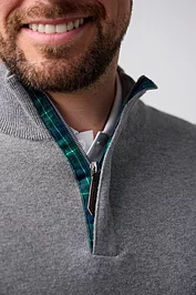 Glenmuir Mens Quarter Zip Tartan Placket Touch Of Cashmere Lightweight Golf Sweater