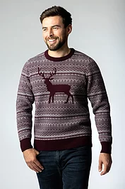 Glenmuir Mens Round Neck Fairisle Stag Merino Midweight Christmas Sweater