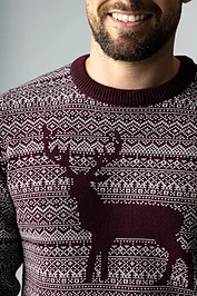 Glenmuir Mens Round Neck Fairisle Stag Merino Midweight Christmas Sweater