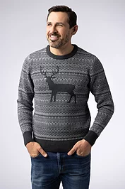glenmuir Mens Round Neck Fairisle Stag Merino Midweight Christmas Sweater glenmuir Mens Round Neck Fairisle Stag Merino Midweight Christmas Sweater