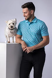glenmuir Mens Scottie Dog Print Performance Golf Shirt Sale