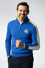 glenmuir Official Ryder Cup 2023 Winners Mens Quarter Zip Colour Block Sleeve Stripe Cotton Lightweight Golf Sweater glenmuir Official Ryder Cup 2023 Winners Mens Quarter Zip Colour Block Sleeve Stripe Cotton Lightweight Golf Sweater