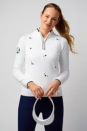 glenmuir Official Ryder Cup 2025 Ladies Quarter Zip Floral Embroidery Cotton Lightweight Golf Sweater
