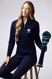 glenmuir Official Ryder Cup 2025 Ladies Quarter Zip Water Repellent Lined Merino Heavyweight Golf Sweater