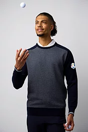 glenmuir Official Ryder Cup 2025 Mens Crew Neck Birdseye Front Cotton Lightweight Golf Sweater glenmuir Official Ryder Cup 2025 Mens Crew Neck Birdseye Front Cotton Lightweight Golf Sweater