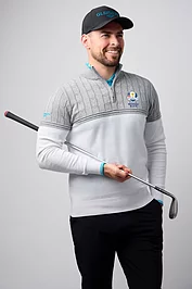 glenmuir Official Ryder Cup 2025 Mens Quarter Zip Colour Block Cable Chest Cotton Lightweight Golf Pullover glenmuir Official Ryder Cup 2025 Mens Quarter Zip Colour Block Cable Chest Cotton Lightweight Golf Pullover