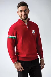 glenmuir Official Ryder Cup 2025 Mens Quarter Zip Welsh Dragon Cotton Lightweight Golf Sweater