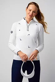 glenmuir The Open Ladies Quarter Zip Floral Embroidery Cotton Lightweight Golf Sweater