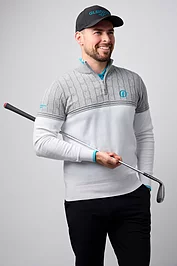 glenmuir The Open Mens Quarter Zip Colour Block Cable Chest Cotton Lightweight Golf Pullover