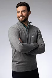 glenmuir The Open Mens Quarter Zip Tartan Placket Touch of Cashmere Lightweight Golf Sweater