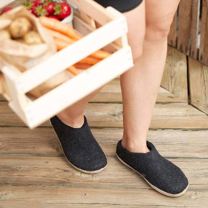 glerups Dk Slip-on With Leather Sole - Charcoal