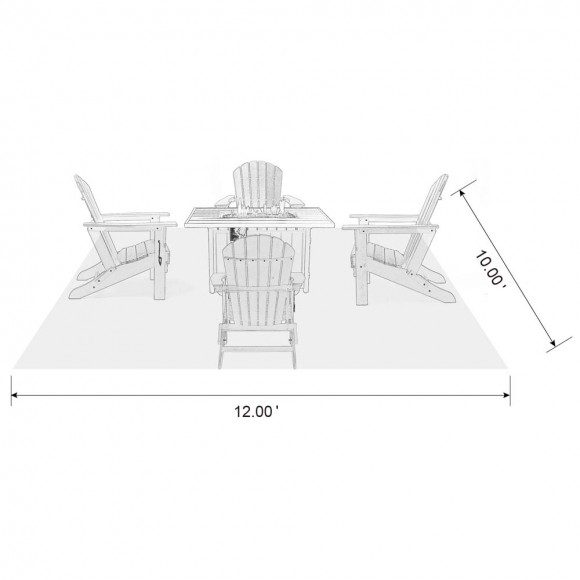 Glitzhome Elm PLUS 1 Piece 30000-BTU Tan Aluminum Propane Fire Pit Table And 4 Piece White HDPE Folding Adirondack Chairs