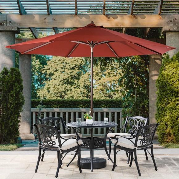 Glitzhome Elm PLUS 10 Ft. Aluminum Auto Tilt Market Patio Umbrella In Wine Red Olefin