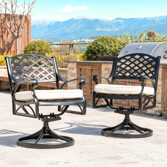 Glitzhome Elm PLUS 2 Piece Cast Aluminum Patio Dining Swivel Chair With Beige Cushion Olefin Fabric