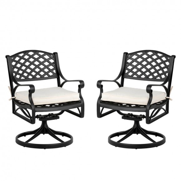 glitzhome Elm PLUS 2 Piece Cast Aluminum Patio Dining Swivel Chair with Beige Cushion Olefin Fabric