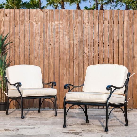 Glitzhome Elm PLUS 2-Piece Cast Aluminum Patio Sofa Chair With Beige Cushion Olefin Fabric