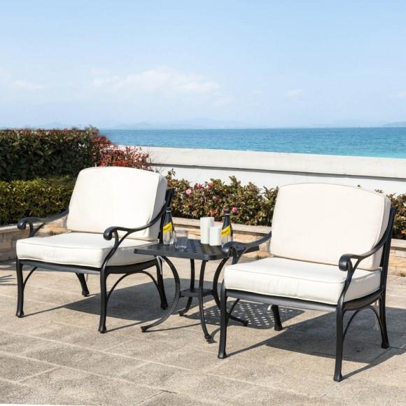 Glitzhome Elm PLUS 2-Piece Cast Aluminum Patio Sofa Chair With Beige Cushion Olefin Fabric