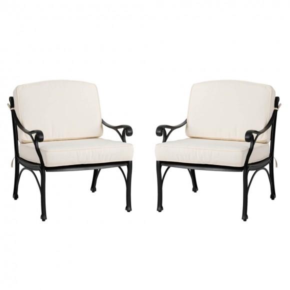 glitzhome Elm PLUS 2-Piece Cast Aluminum Patio Sofa Chair with Beige Cushion Olefin Fabric