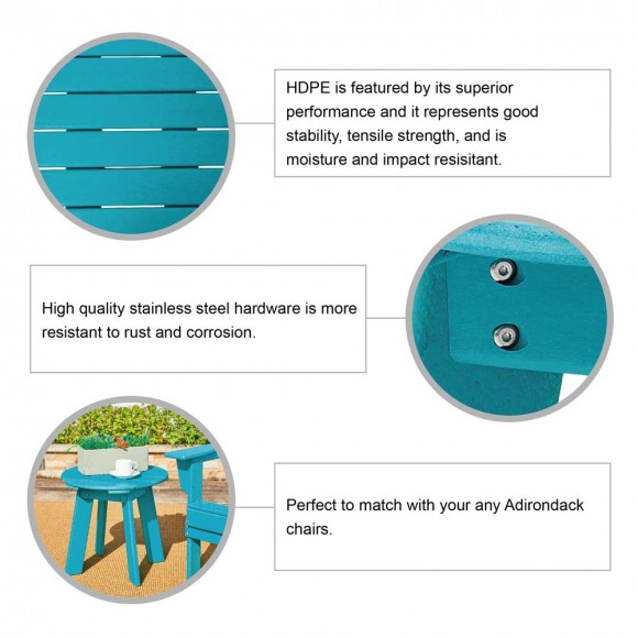 Glitzhome Elm PLUS 20"D Outdoor Patio Aqua HDPE Round Side Table End Table Or Coffee Table