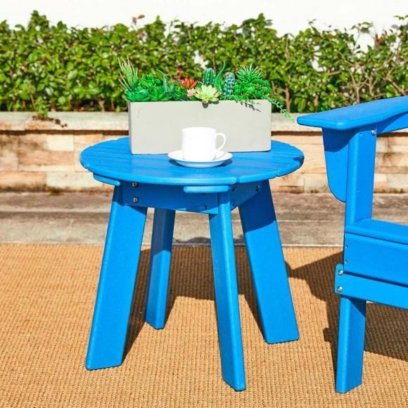 Glitzhome Elm PLUS 20"D Outdoor Patio Pacific Blue HDPE Round Side Table End Table Or Coffee Table