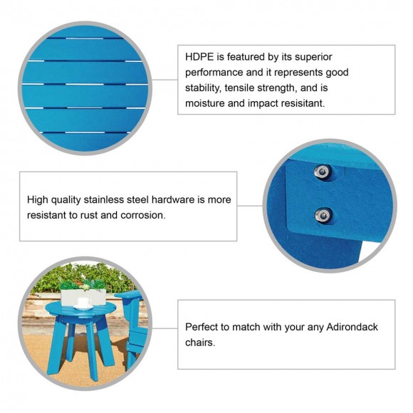 Glitzhome Elm PLUS 20"D Outdoor Patio Pacific Blue HDPE Round Side Table End Table Or Coffee Table