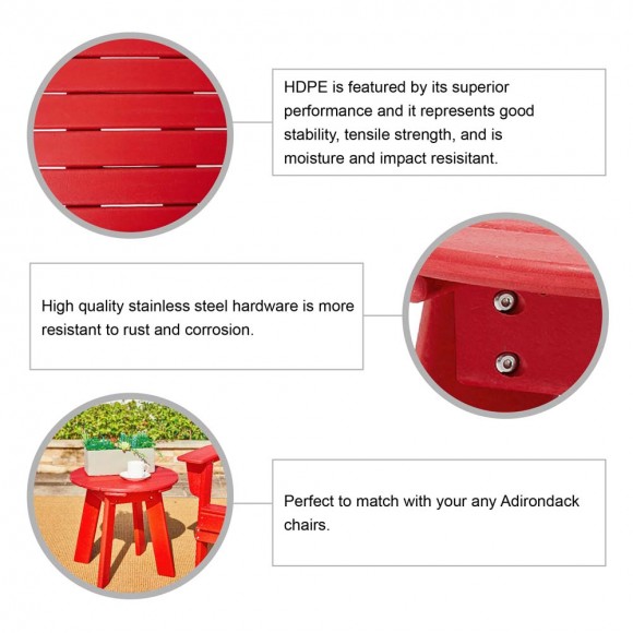 Glitzhome Elm PLUS 20"D Outdoor Patio Red HDPE Round Side Table End Table Or Coffee Table