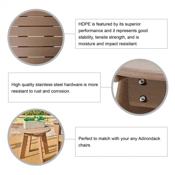 Glitzhome Elm PLUS 20"D Outdoor Patio Tan HDPE Round Side Table End Table Or Coffee Table