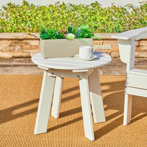 Glitzhome Elm PLUS 20"D Outdoor Patio White HDPE Round Side Table End Table Or Coffee Table