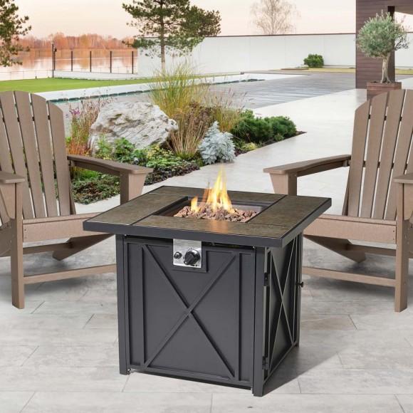 Glitzhome Elm PLUS 24.75"H X 30"W 50000-BTU Square Tiles Top Aluminum Propane Fire Pit Table With Polyester Cover