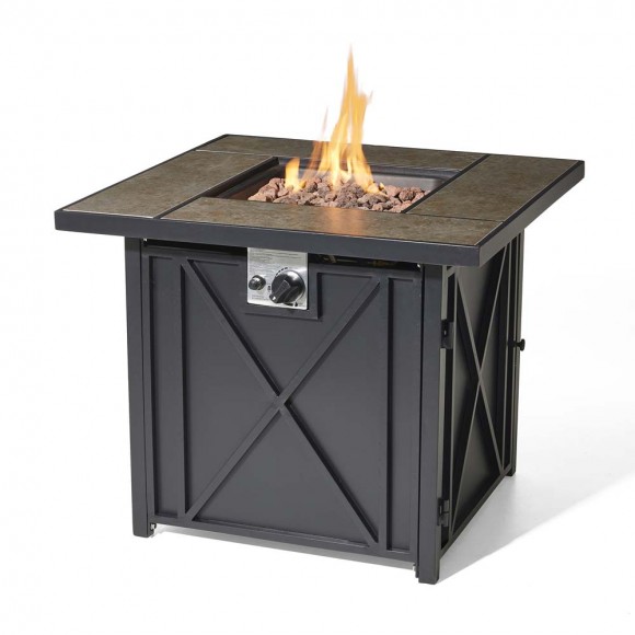 glitzhome Elm PLUS 24.75"H X 30"W 50000-BTU Square Tiles Top Aluminum Propane Fire Pit Table with Polyester Cover