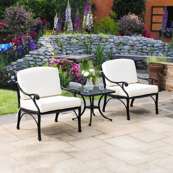 Glitzhome Elm PLUS 3 Piece Cast Aluminum Patio Sectional Sofa Set With Beige Cushions Olefin Fabric