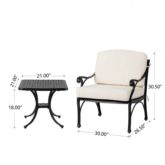 Glitzhome Elm PLUS 3 Piece Cast Aluminum Patio Sectional Sofa Set With Beige Cushions Olefin Fabric