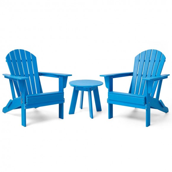 glitzhome Elm PLUS 3-Piece Outdoor Patio Pacific Blue HDPE Folding Adirondack Chairs and 20"D Side Table Set