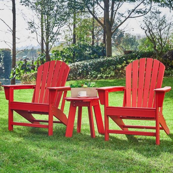 Glitzhome Elm PLUS 3-Piece Outdoor Patio Red HDPE Adirondack Chair And Side Table Set