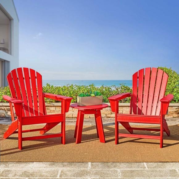 Glitzhome Elm PLUS 3-Piece Outdoor Patio Red HDPE Adirondack Chair And Side Table Set
