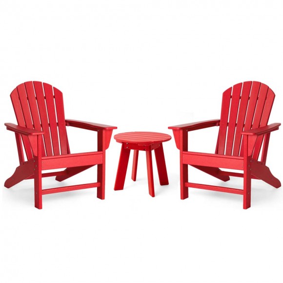 glitzhome Elm PLUS 3-Piece Outdoor Patio Red HDPE Adirondack Chair and Side Table Set