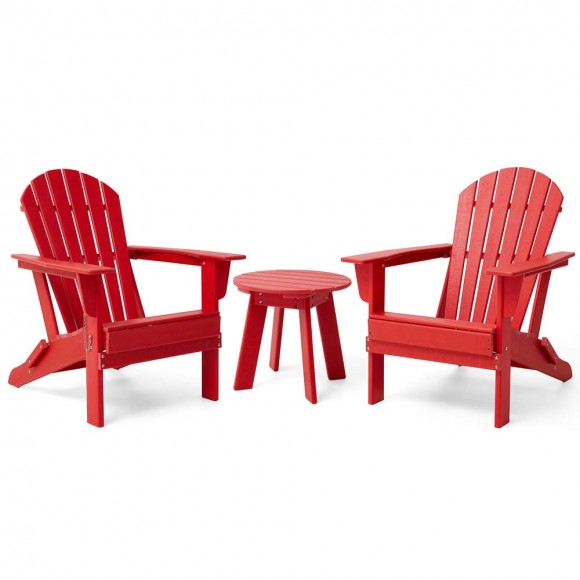 glitzhome Elm PLUS 3-Piece Outdoor Patio Red HDPE Folding Adirondack Chairs and 20"D Side Table Set