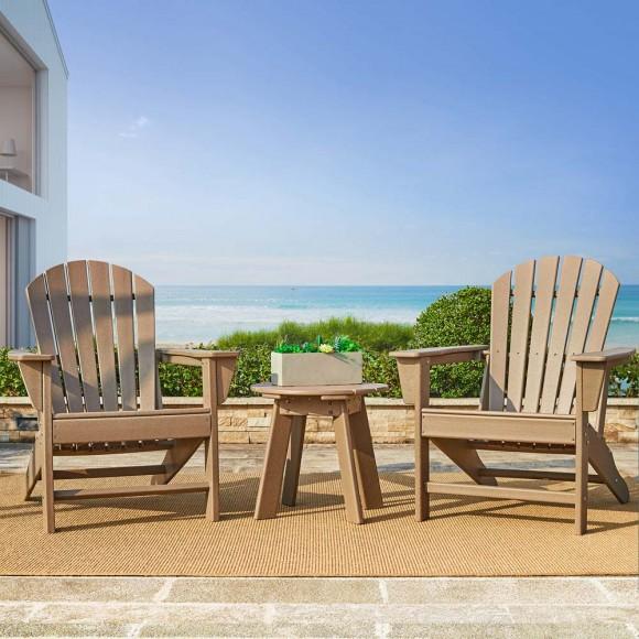 Glitzhome Elm PLUS 3-Piece Outdoor Patio Tan HDPE Adirondack Chair And Side Table Set